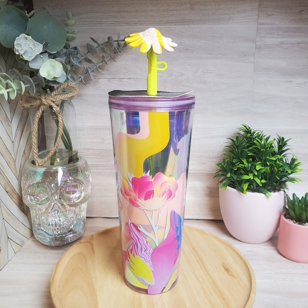 🌼NWT💐Starbucks Multicolor Summer 2024 Flower Field Straw Topper Tumbler - Picture 2 of 9